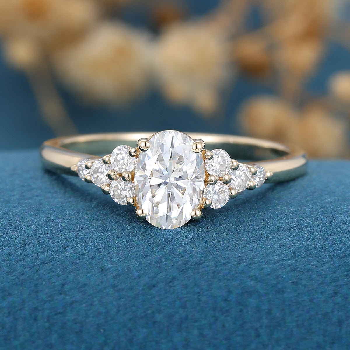 1.33 CT Oval Cluster Lab Grown Diamond Engagement Ring