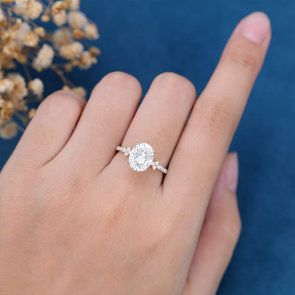 2.72 CT Oval Cluster Lab Grown Diamond Engagement Ring