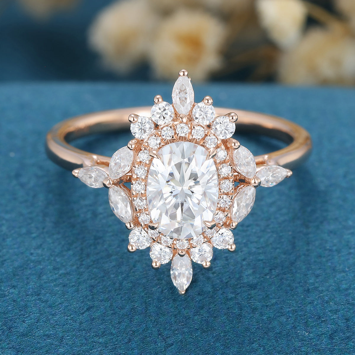 0.84 CT Oval Cluster Lab Grown Diamond Engagement Ring