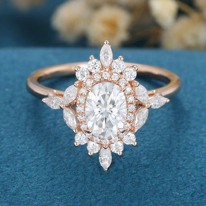 0.84 CT Oval Cluster Lab Grown Diamond Engagement Ring