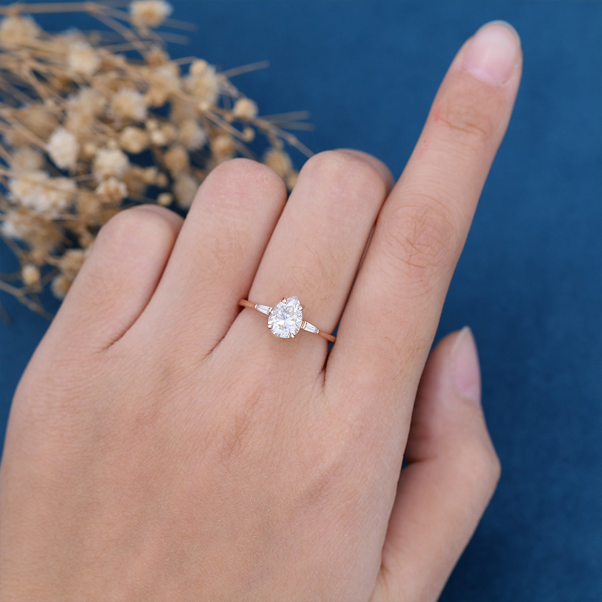 1 CT Pear Three Stone Lab Grown Diamond Engagement Ring