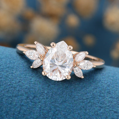 1 CT Pear Cluster Lab Grown Diamond Engagement Ring