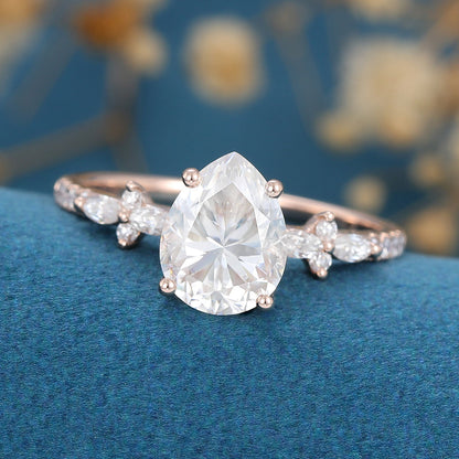 1 CT Pear Cluster Lab Grown Diamond Engagement Ring
