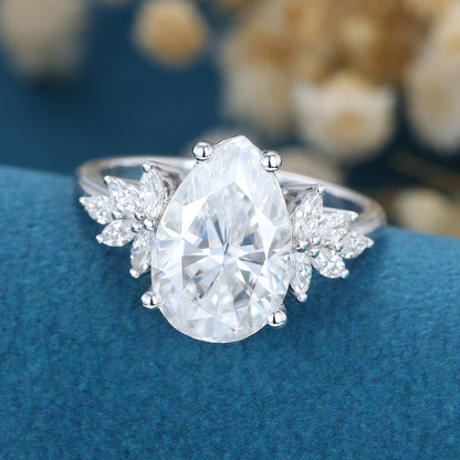 3.09 CT Pear Cluster Lab Grown Diamond Engagement Ring