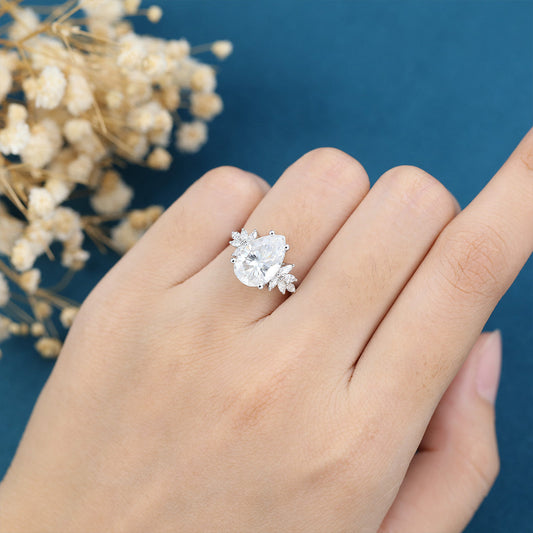 3.09 CT Pear Cluster Lab Grown Diamond Engagement Ring