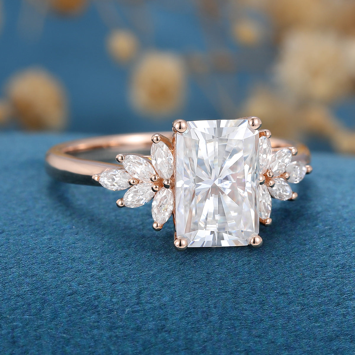 3 CT Radiant Cluster Lab Grown Diamond Engagement Ring
