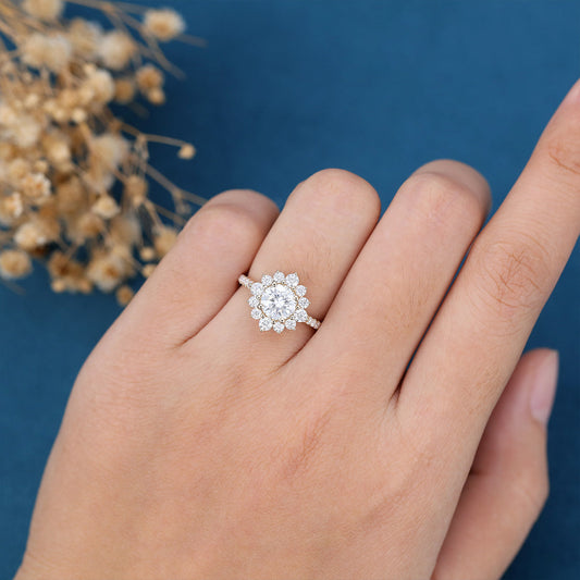 0.88 CT Round Halo & Pave Lab Grown Diamond Engagement Ring