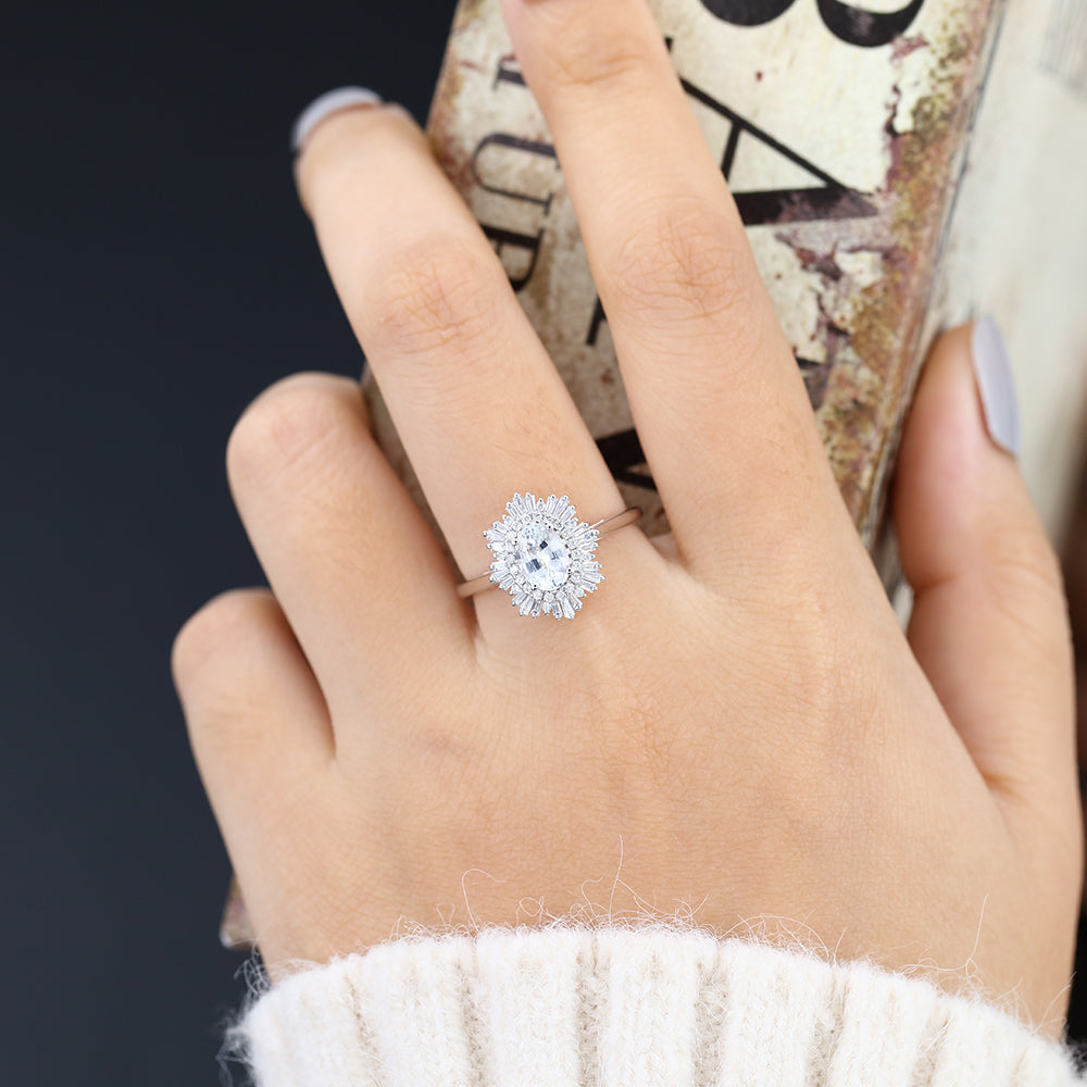 0.84 CT Oval Cluster Moissanite Engagement Ring