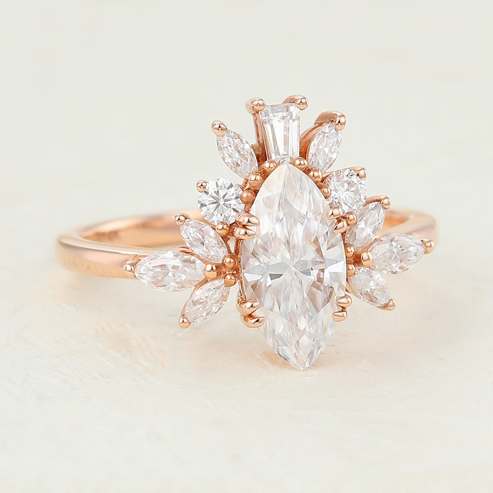 0.9 CT Marquise Cluster Moissanite Engagement Ring