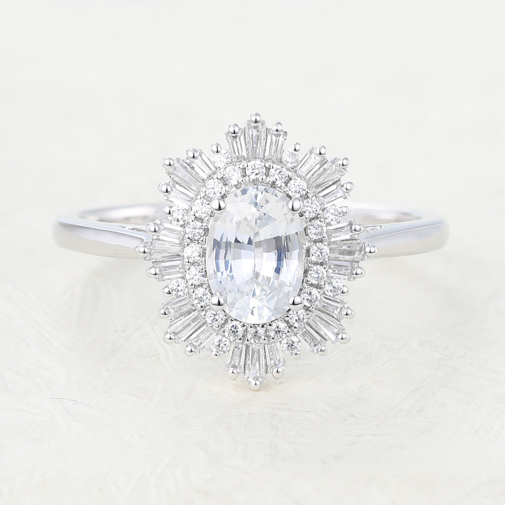 0.84 CT Oval Cluster Moissanite Engagement Ring