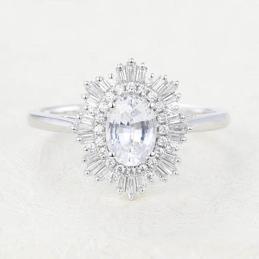 0.84 CT Oval Cluster Lab-Grown Diamond Engagement Ring