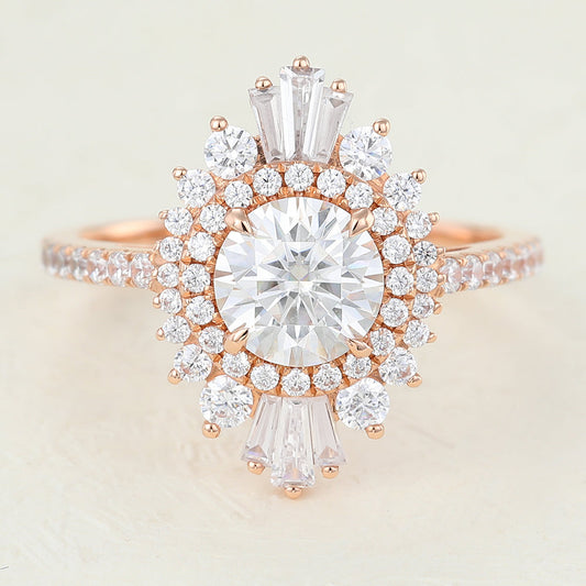 0.88 CT Round Cluster & Pave Moissanite Engagement Ring