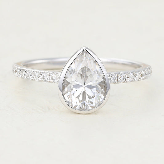 1 CT Pear Pave & Bezel Lab-Grown Diamond Engagement Ring
