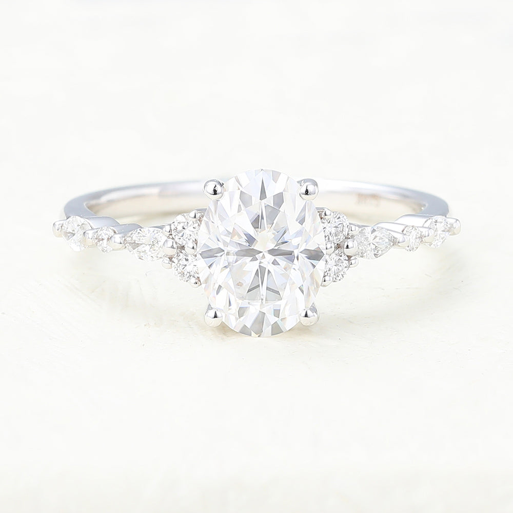1.33 CT Oval Vintage Cluster & Pave Moissanite Engagement Ring