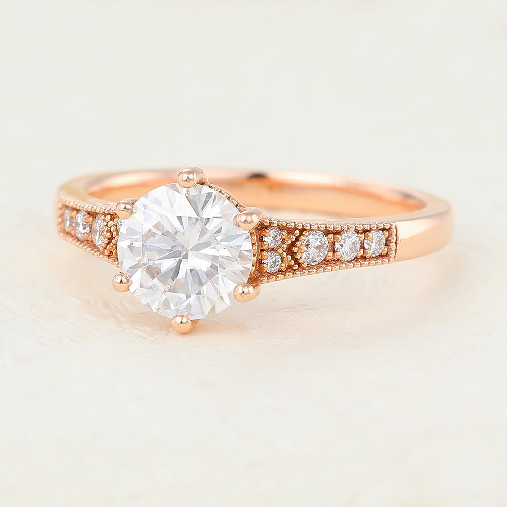 0.88 CT Round Pave Moissanite Engagement Ring