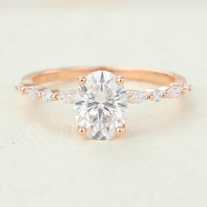 1.33 CT Oval Pave Moissanite Engagement Ring