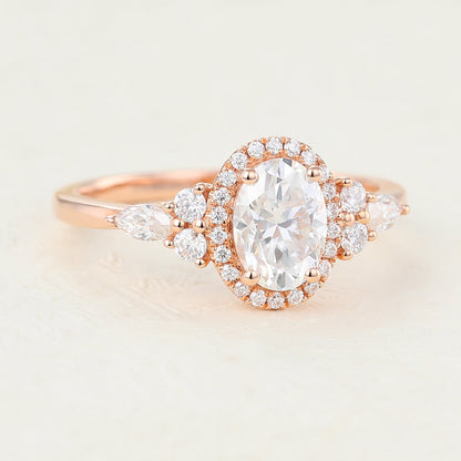 0.84 CT Oval Cluster Moissanite Engagement Ring