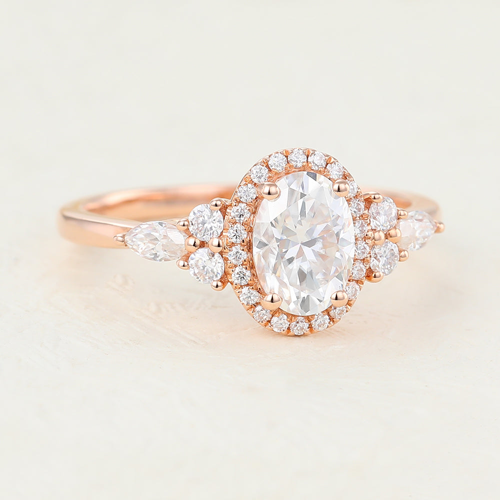 0.84 CT Oval Cluster Lab-Grown Diamond Engagement Ring