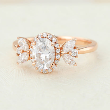 0.84 CT Oval Cluster Lab-Grown Diamond Engagement Ring