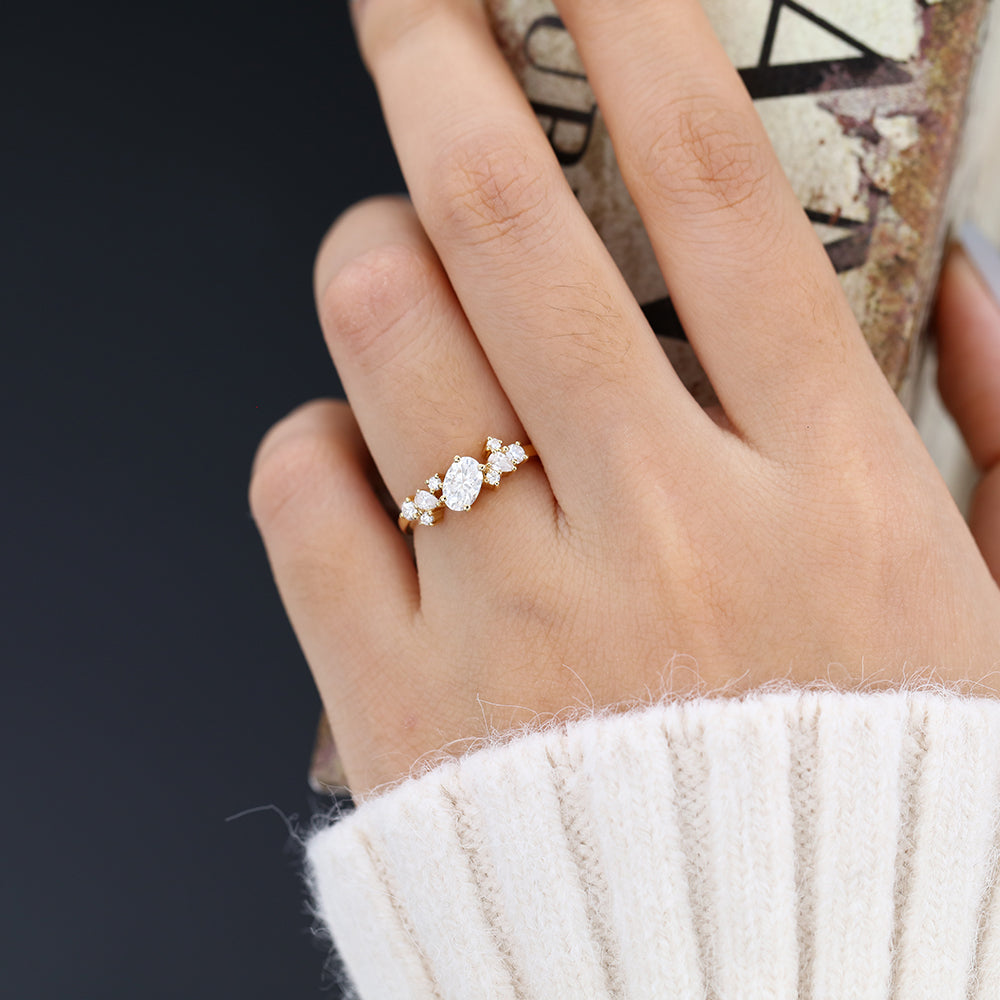 0.85 CT Pear Cluster Moissanite Engagement Ring