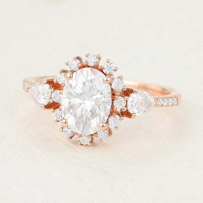 1.33 CT Oval Cluster & Pave Lab-Grown Diamond Engagement Ring