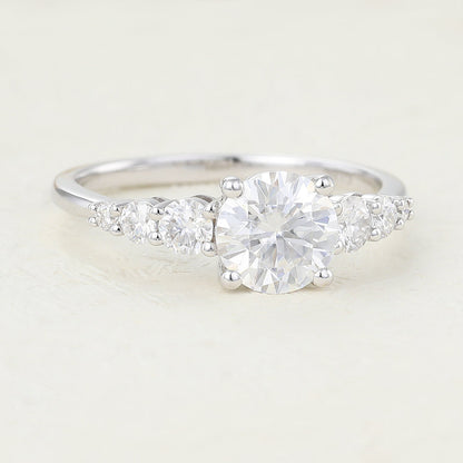 0.88 CT Round Pave Moissanite Engagement Ring