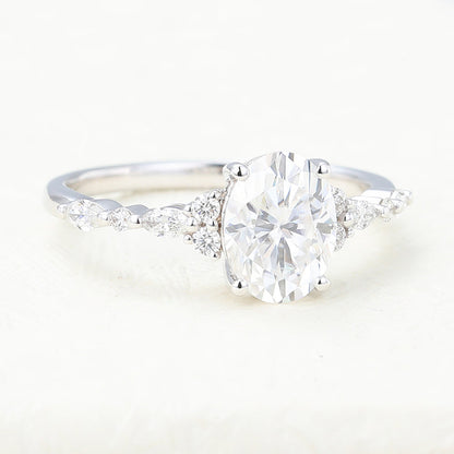 1.33 CT Oval Vintage Cluster & Pave Moissanite Engagement Ring