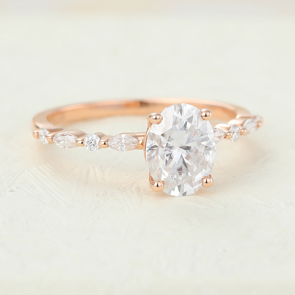1.33 CT Oval Pave Moissanite Engagement Ring