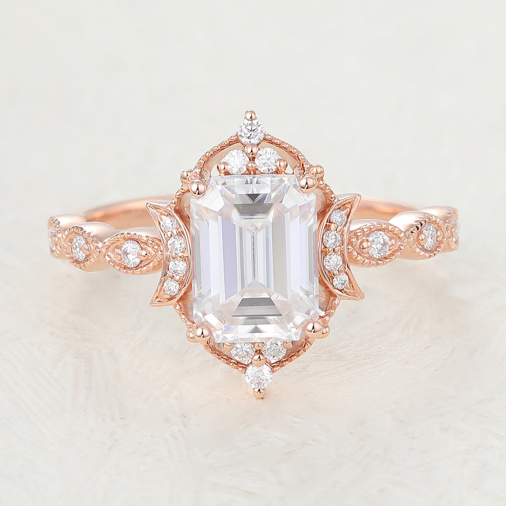1.6 CT Emerald Vintage Cluster Lab-Grown Diamond Engagement Ring